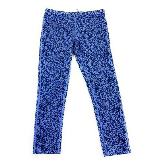 Nike Women's Dri-Fit‎ Essential Running Crop Blue Print Leggings Medium - Picture 1 of 11
